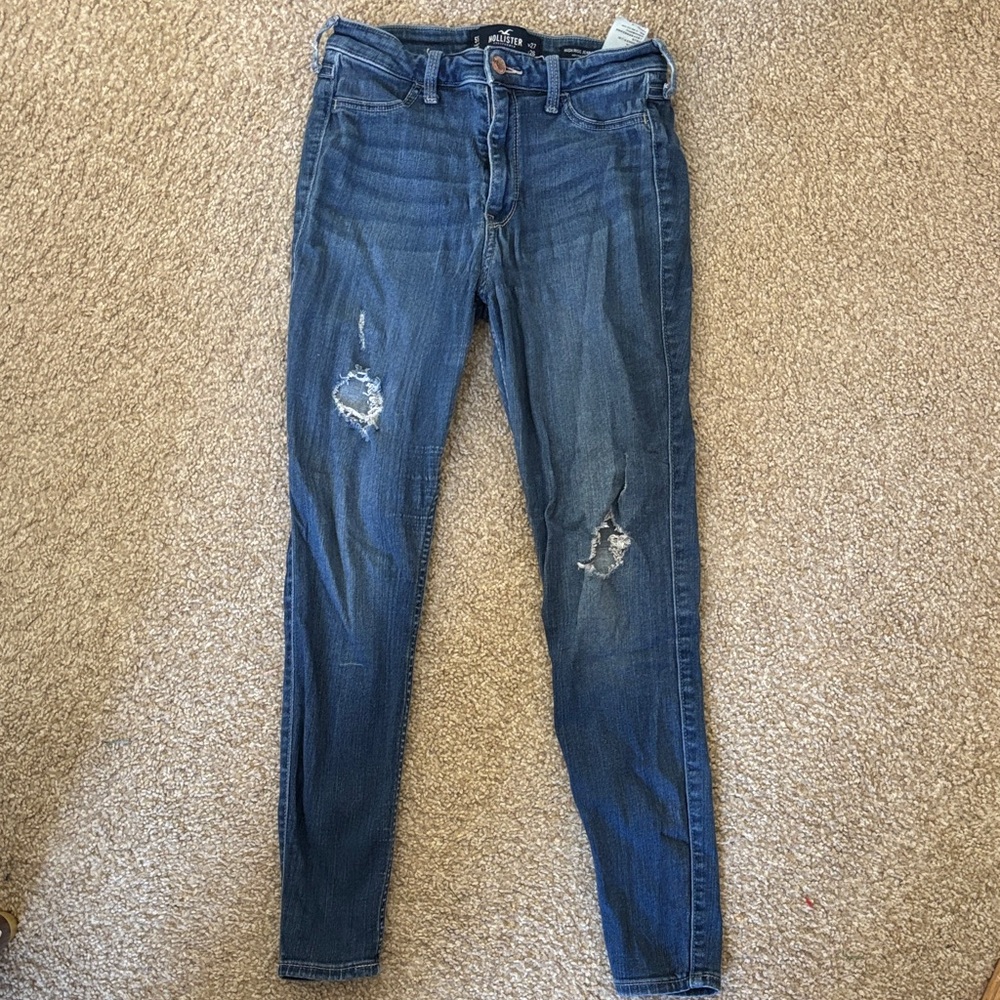 Hollister Women's Blue Ripped Skinny Jeans